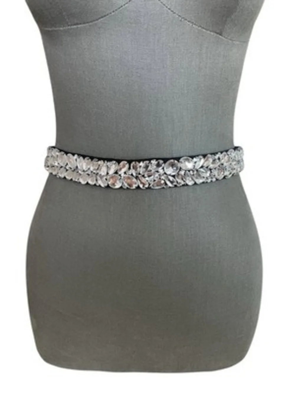 Boston Proper Black Crystal Embellished Elastic Waist Belt 1.5